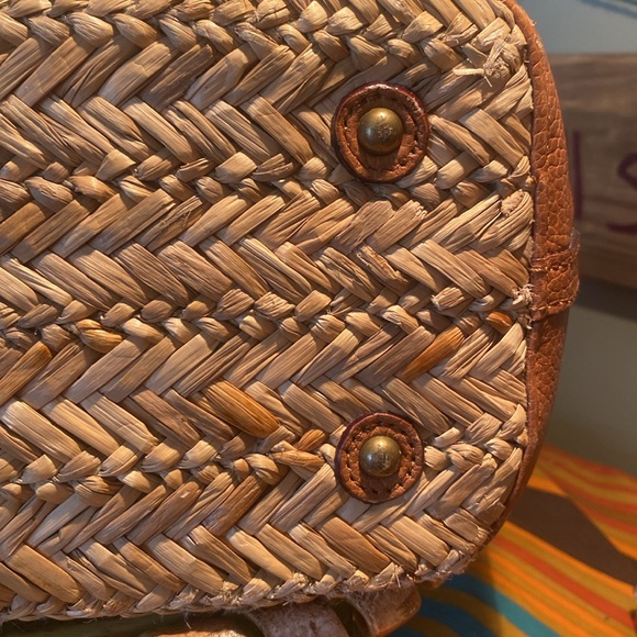 J. CREW Woven Straw Market Shopping Tote Beach Bag Leather Straps - Picture 8 of 12